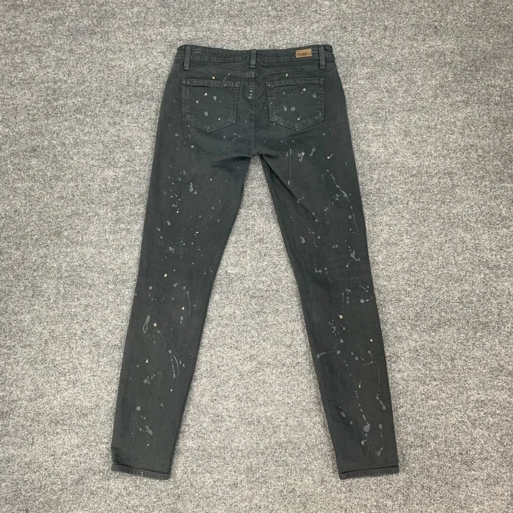 Paige Edgemont Skinny Jeans Womens 28 Gray Stretch Paint Splatter Paint Splatter